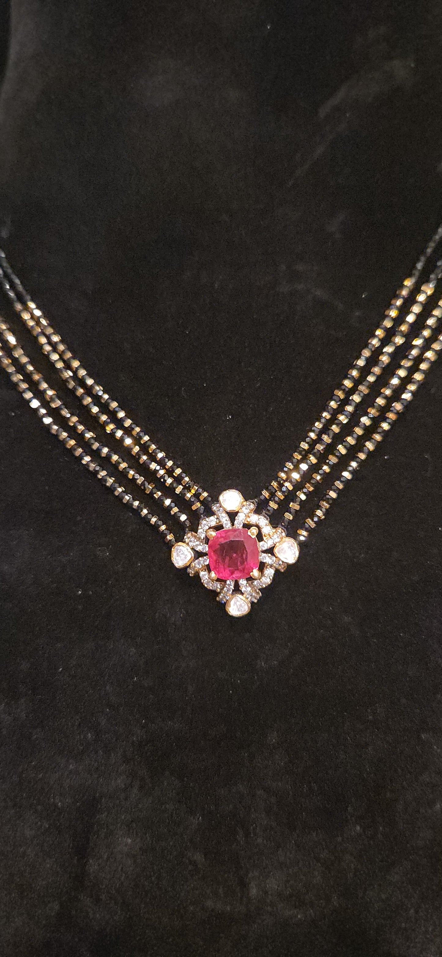 92.5 Silver Ruby Pendant Black Beads Cain