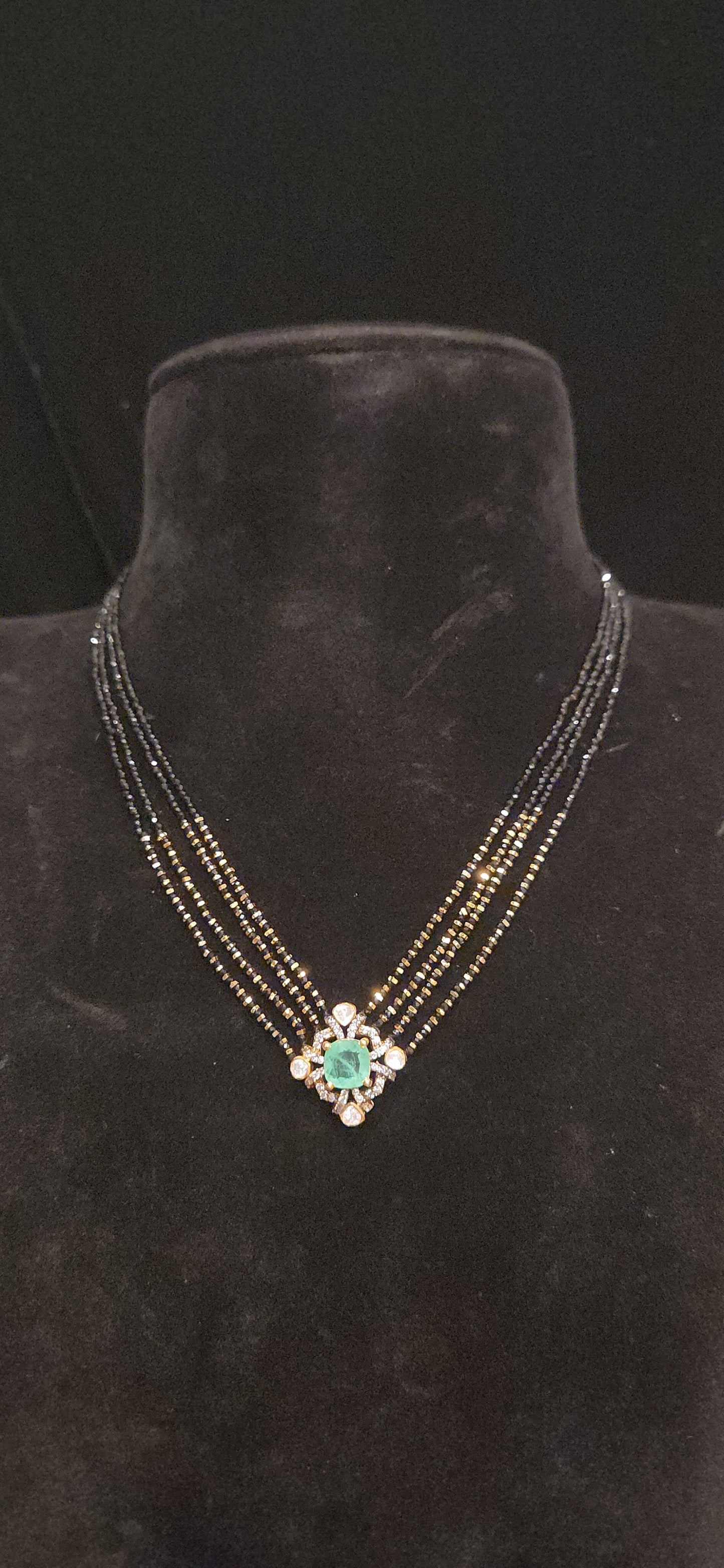 92.5 Silver Ruby Pendant Black Beads Cain