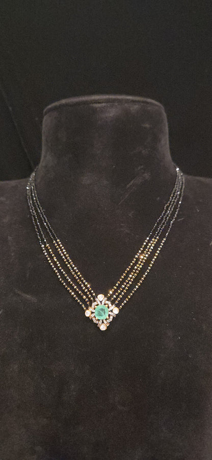 92.5 Silver Ruby Pendant Black Beads Cain