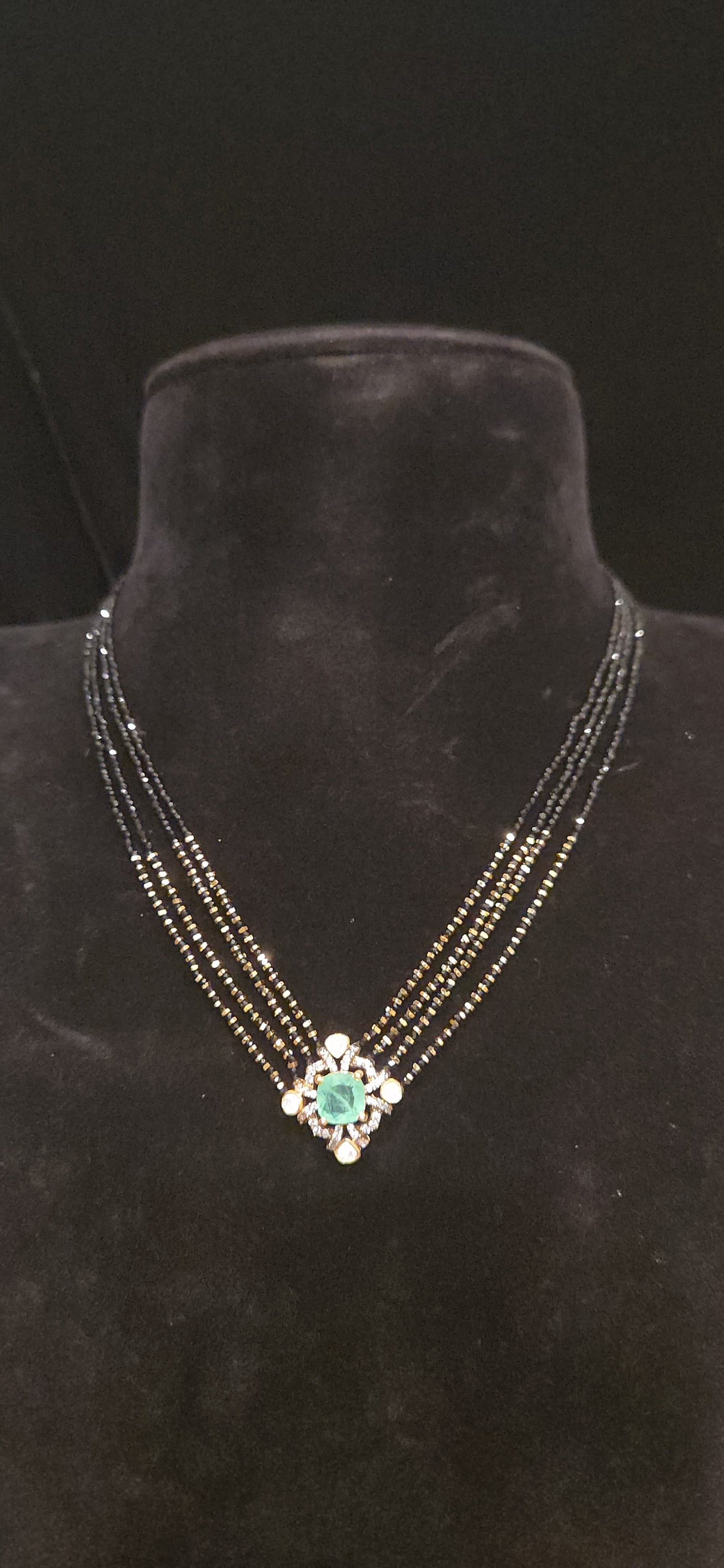 92.5 Silver Ruby Pendant Black Beads Cain