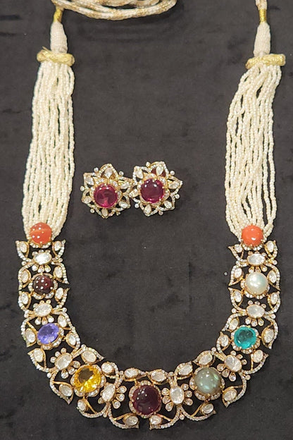 Traditional 92.5 Silver Navratan Haram