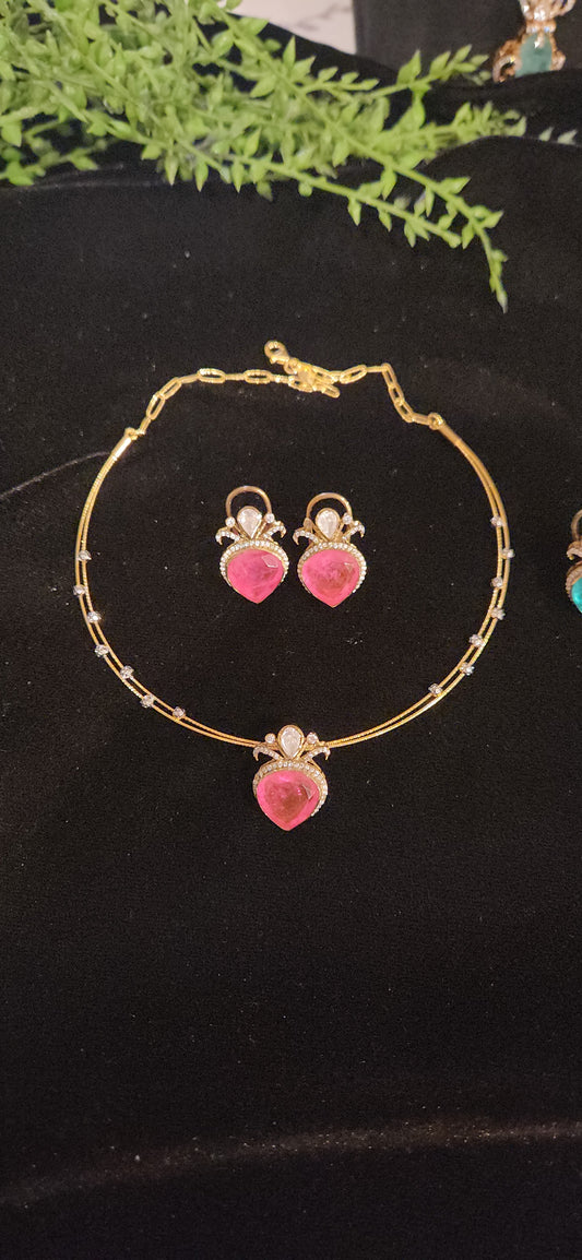 Luxurious 92.5 Silver Strawberry Ruby Pendant Set