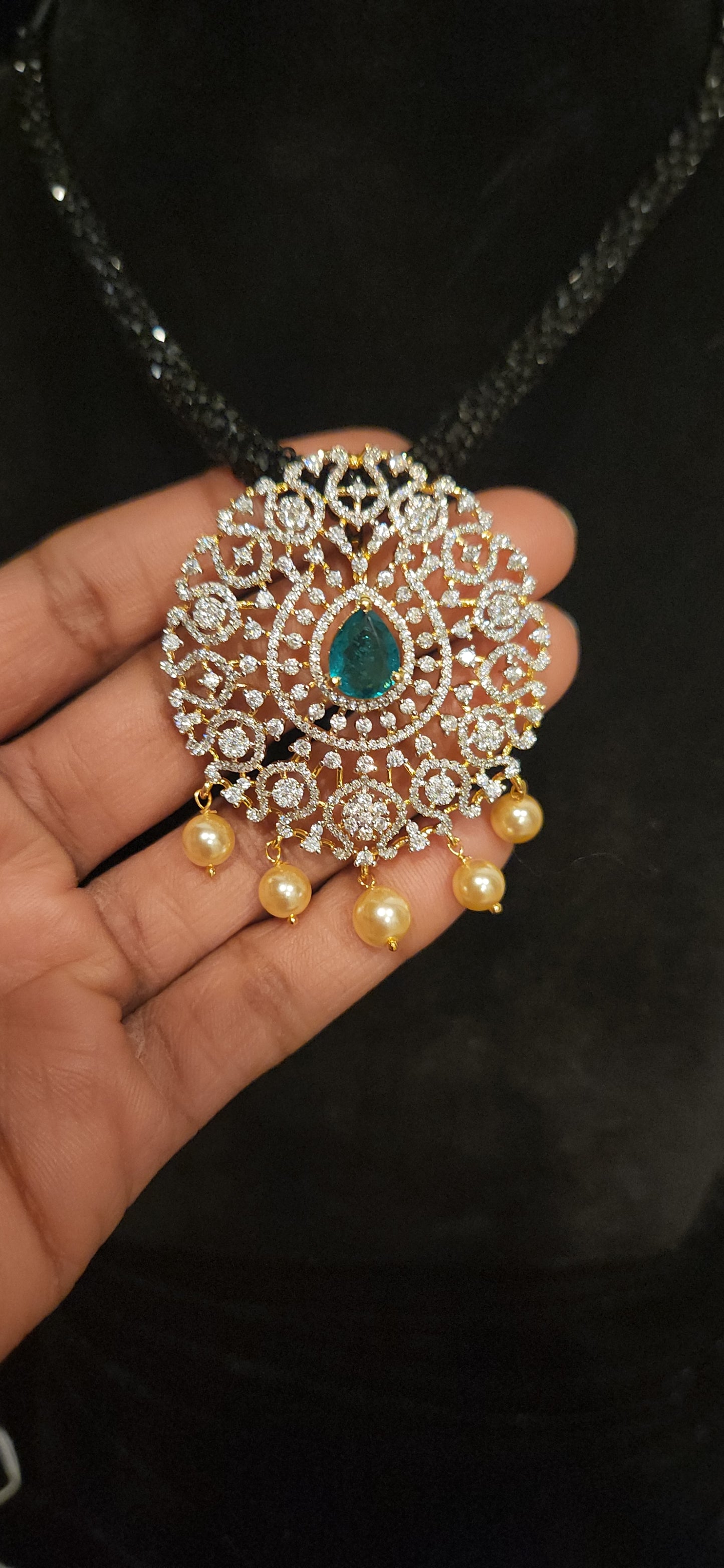 Luxurious 92.5 Silver Emerald Drop Pendant