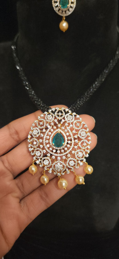 Luxurious 92.5 Silver Emerald Drop Pendant