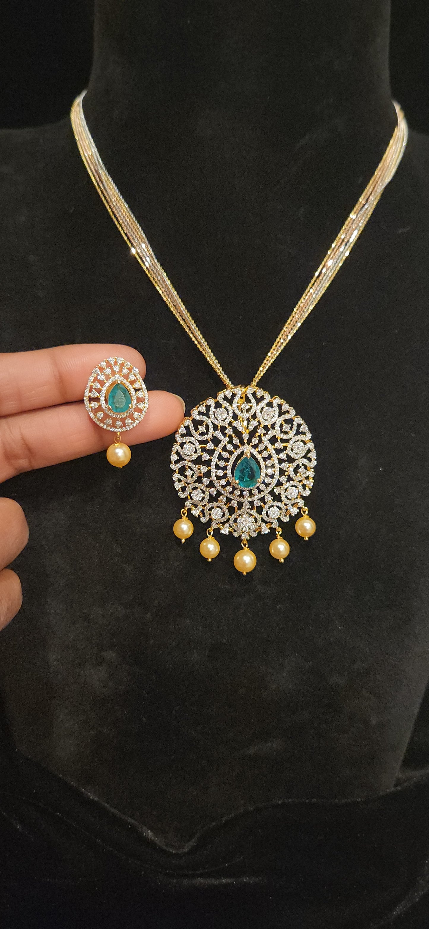 Luxurious 92.5 Silver Emerald Drop Pendant