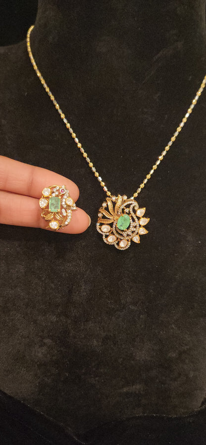 Traditional 92.5 Silver Mango Emerald Pendant
