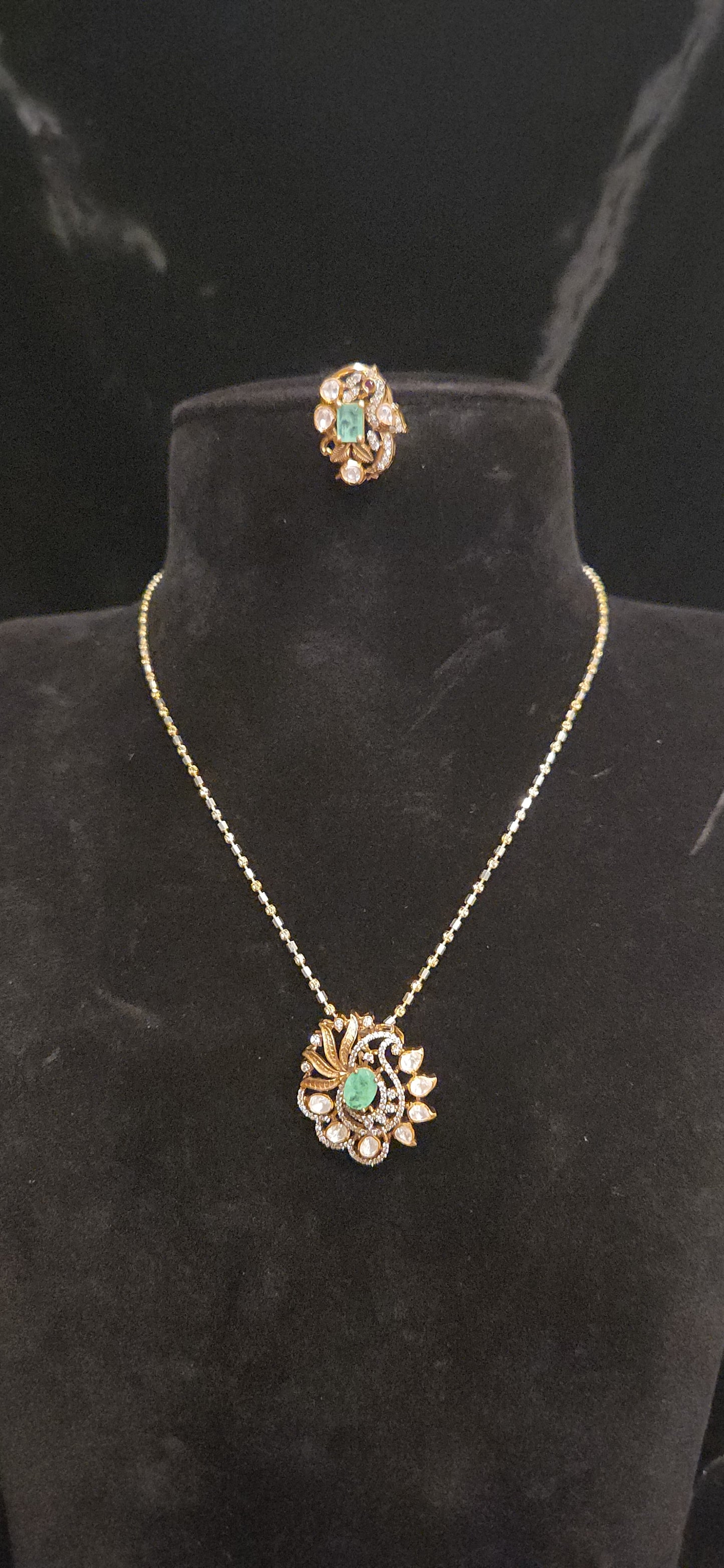 Traditional 92.5 Silver Mango Emerald Pendant