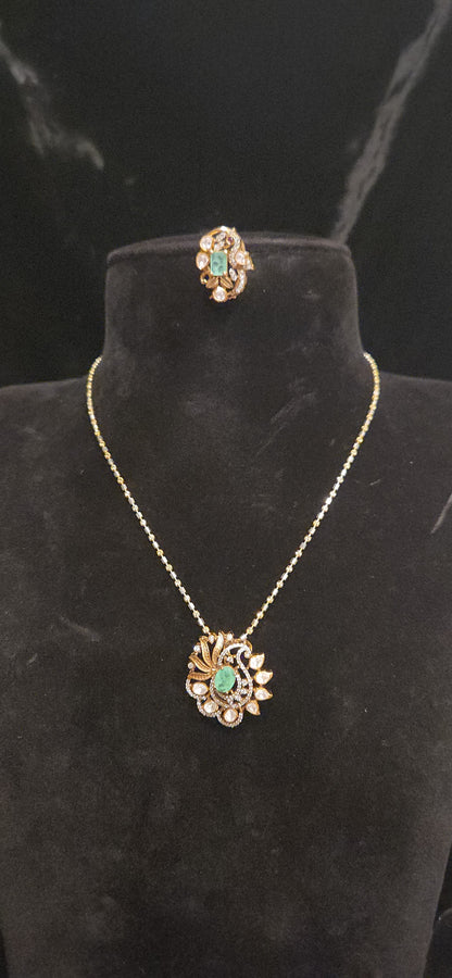 Traditional 92.5 Silver Mango Emerald Pendant