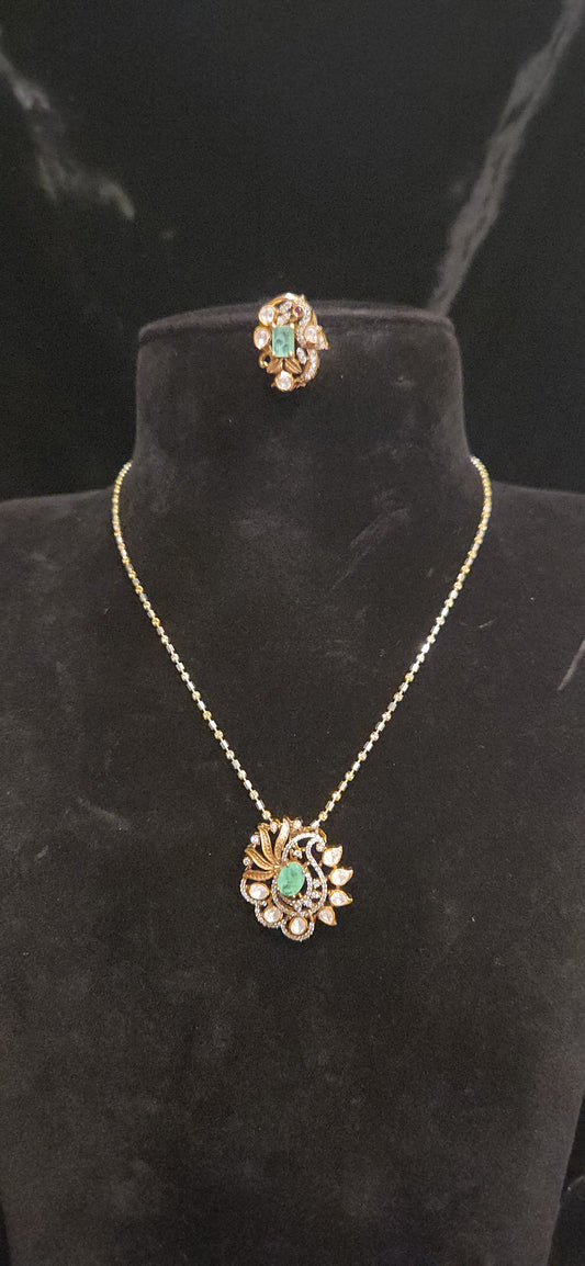 Traditional 92.5 Silver Mango Emerald Pendant