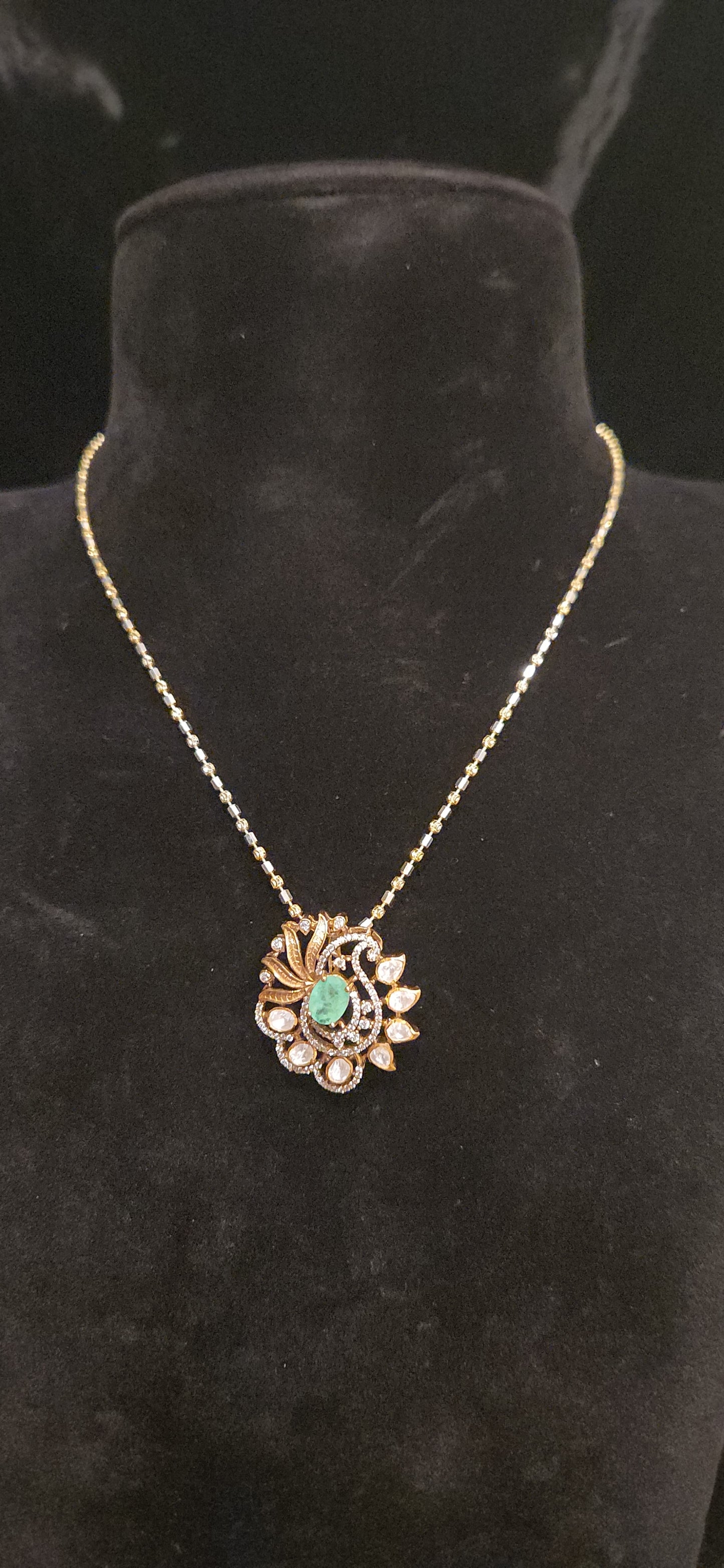 Traditional 92.5 Silver Mango Emerald Pendant