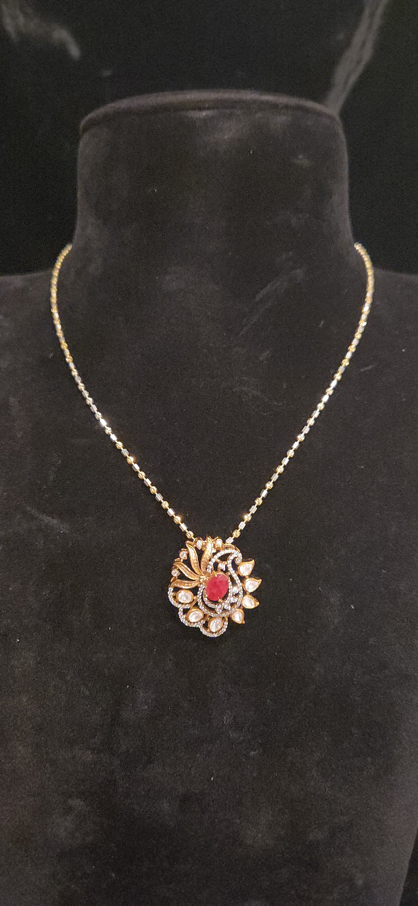 Traditional 92.5 Silver Mango Emerald Pendant