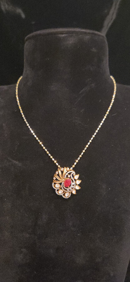 Traditional 92.5 Silver Mango Emerald Pendant