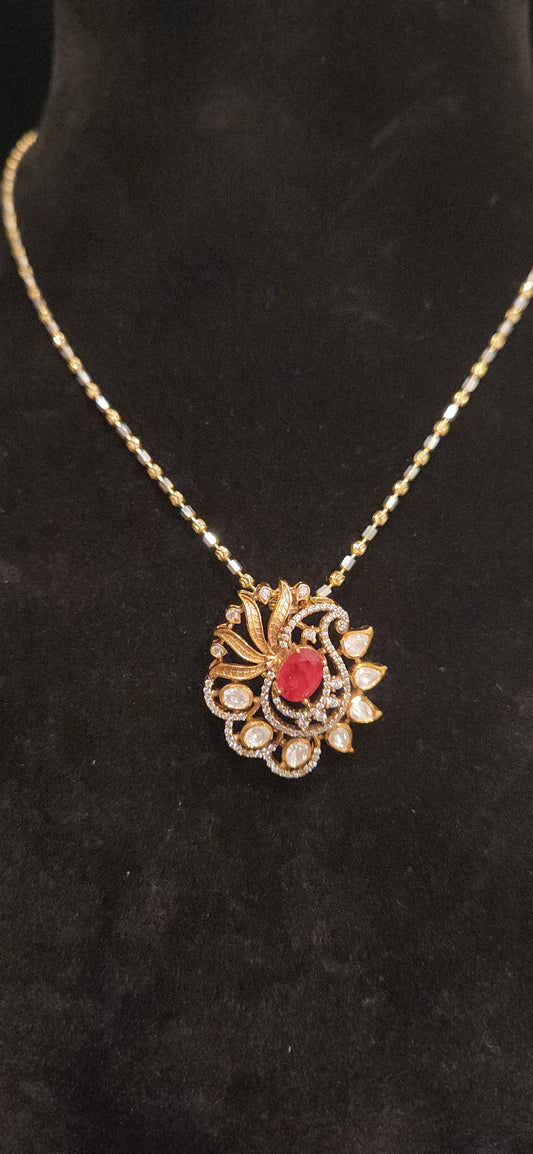 Traditional 92.5 Silver Mango Emerald Pendant