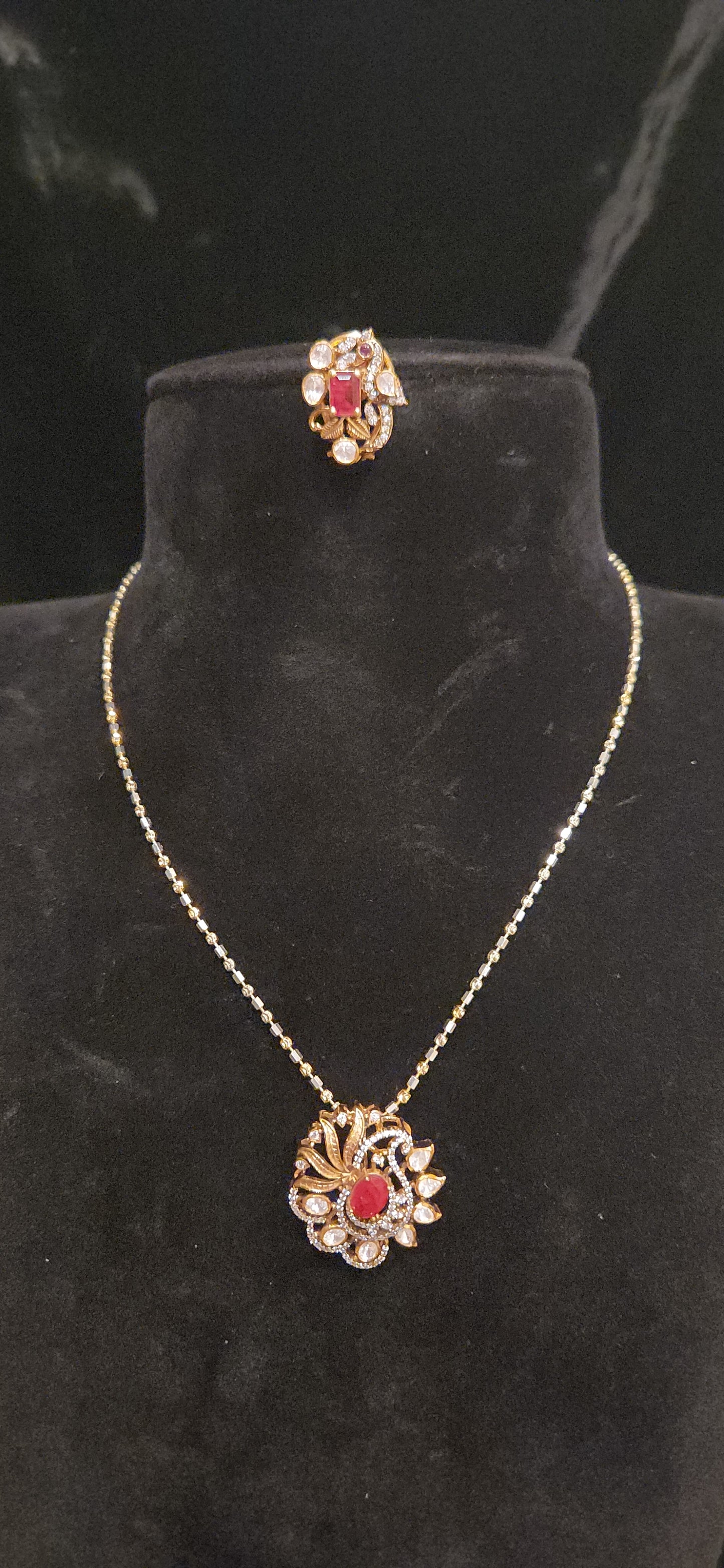Traditional 92.5 Silver Mango Emerald Pendant