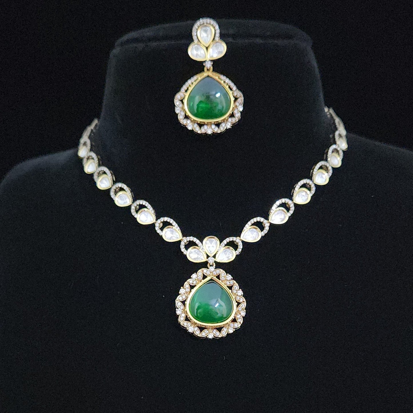 Grand Tear Drop Moissanite Necklace with Emerald Pendant