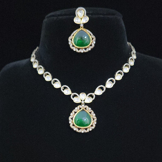 Grand Tear Drop Moissanite Necklace with Emerald Pendant