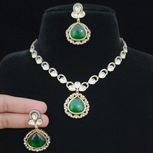 Grand Tear Drop Moissanite Necklace with Emerald Pendant