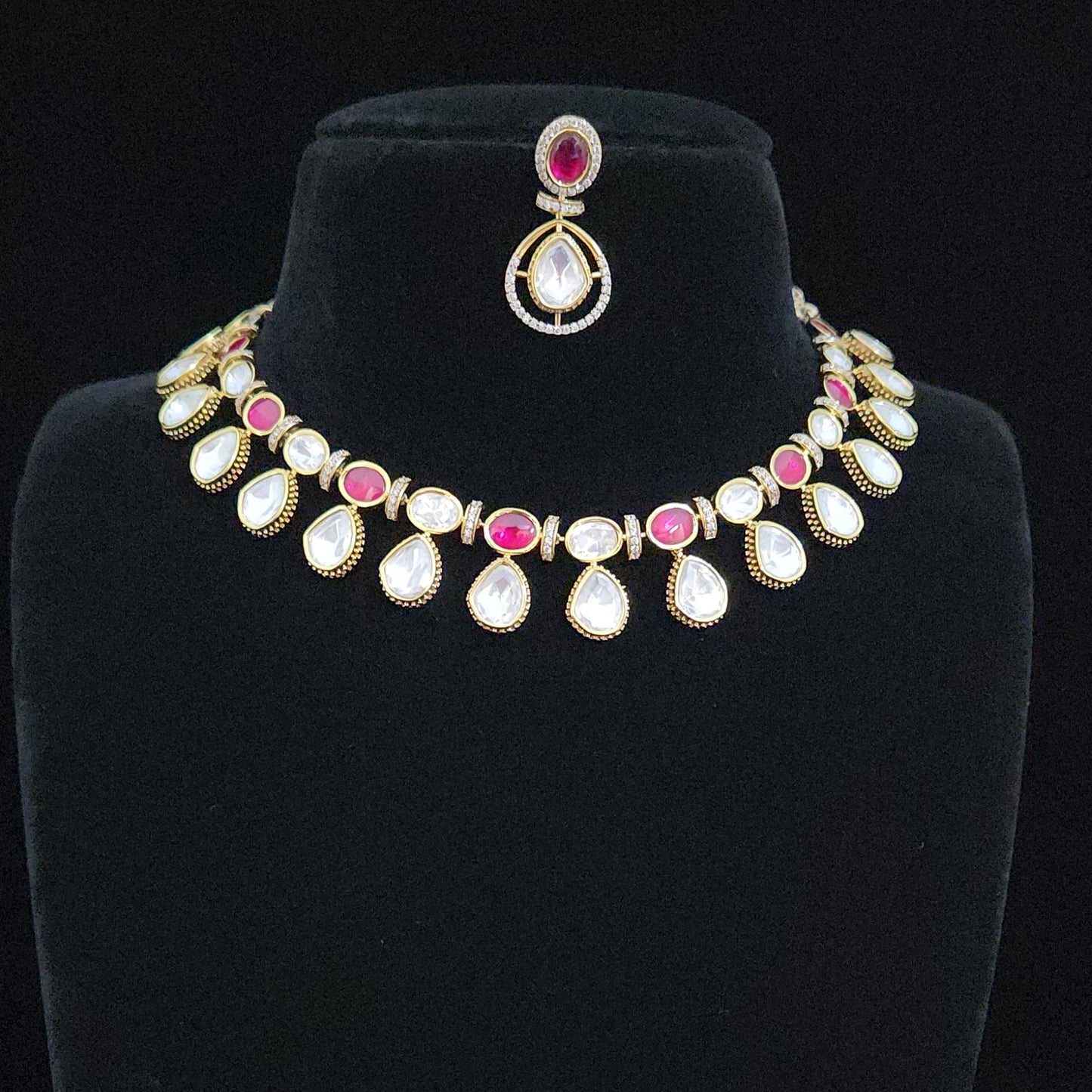 Contemporary Polki Kundan Statement Necklace Set