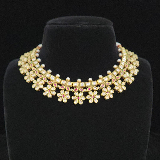 Elegant Floral Polki Kundan Designer Necklace Set