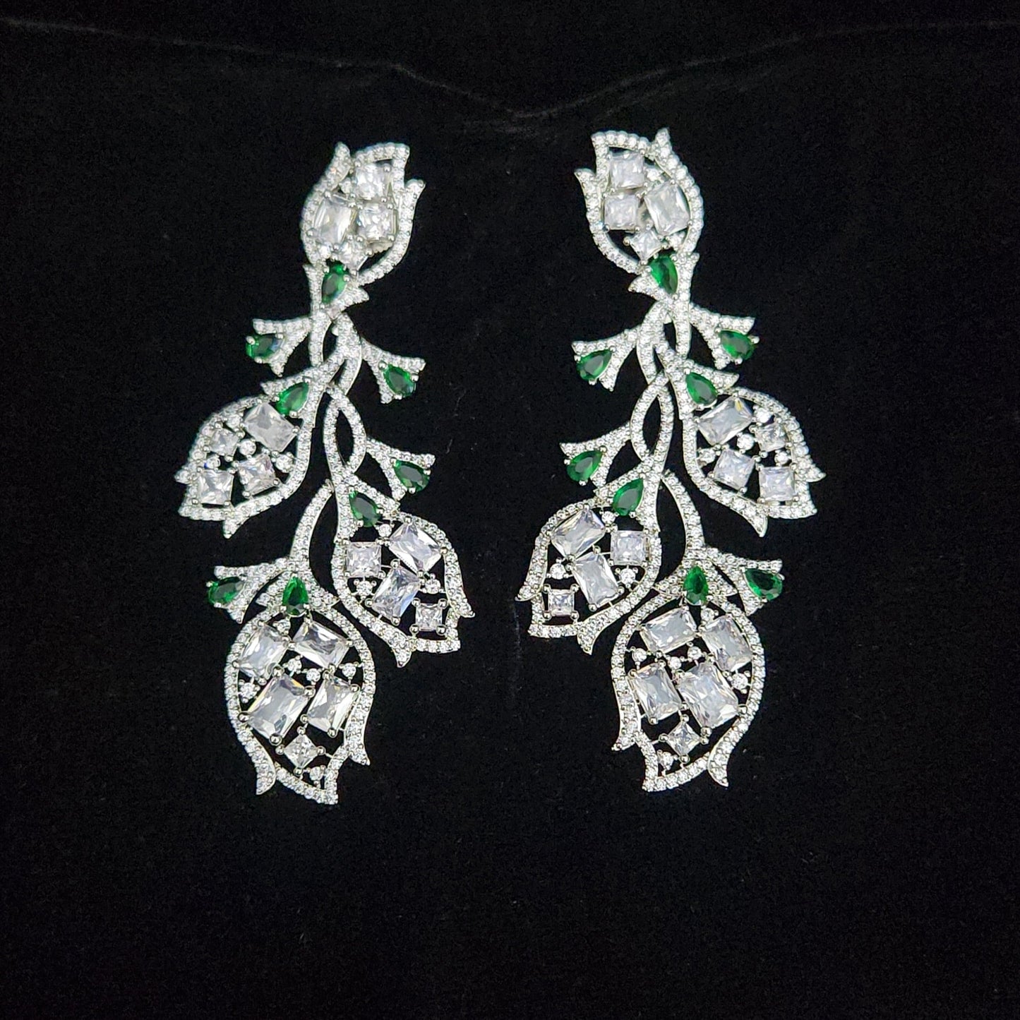 Elegant Floral Emerald and CZ Designer Earrings