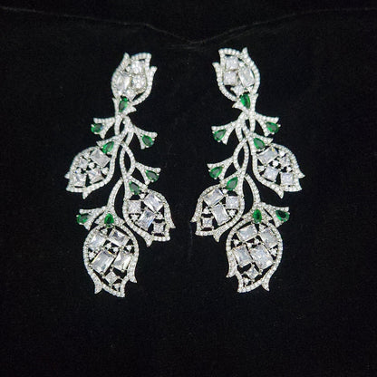 Elegant Floral Emerald and CZ Designer Earrings
