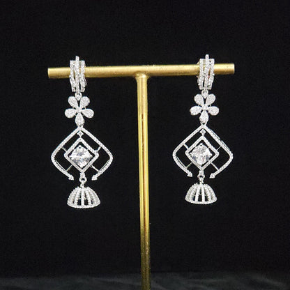 Contemporary Floral Rhombus CZ Designer Earrings