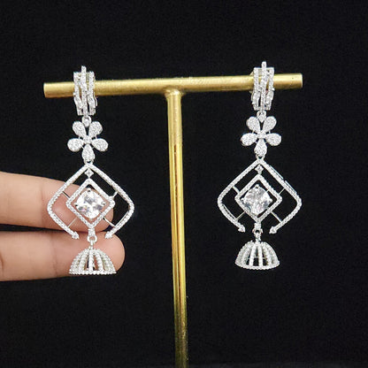 Contemporary Floral Rhombus CZ Designer Earrings