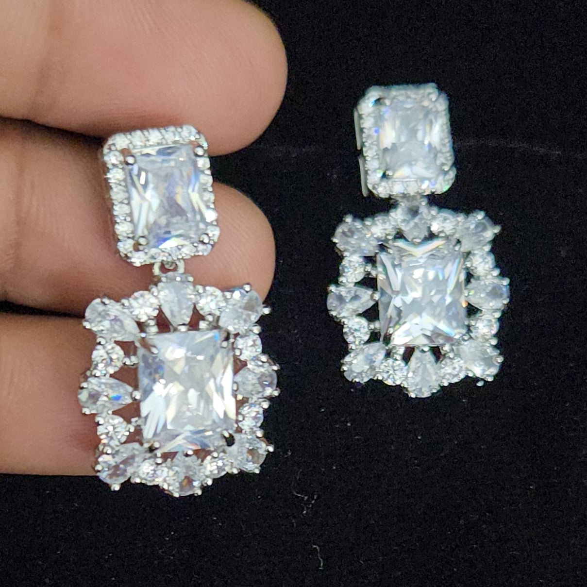 Bold Square Cut Moissanite and CZ Statement Earrings