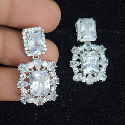 Bold Square Cut Moissanite and CZ Statement Earrings