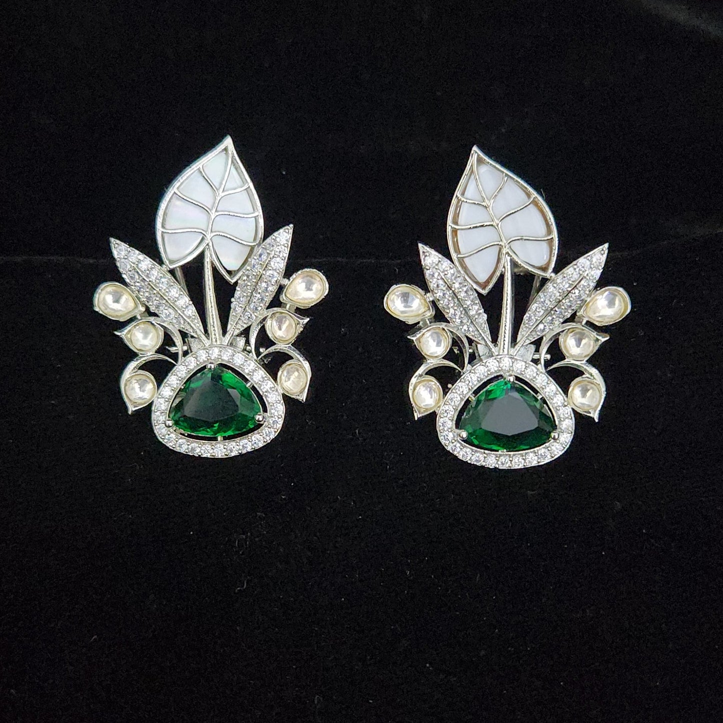 Exquisite Designer Emerald and CZ Fruit-Inspired Studs
