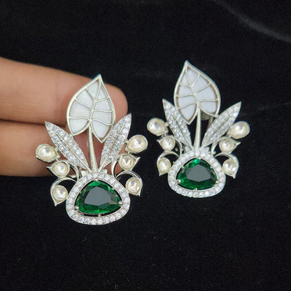 Exquisite Designer Emerald and CZ Fruit-Inspired Studs