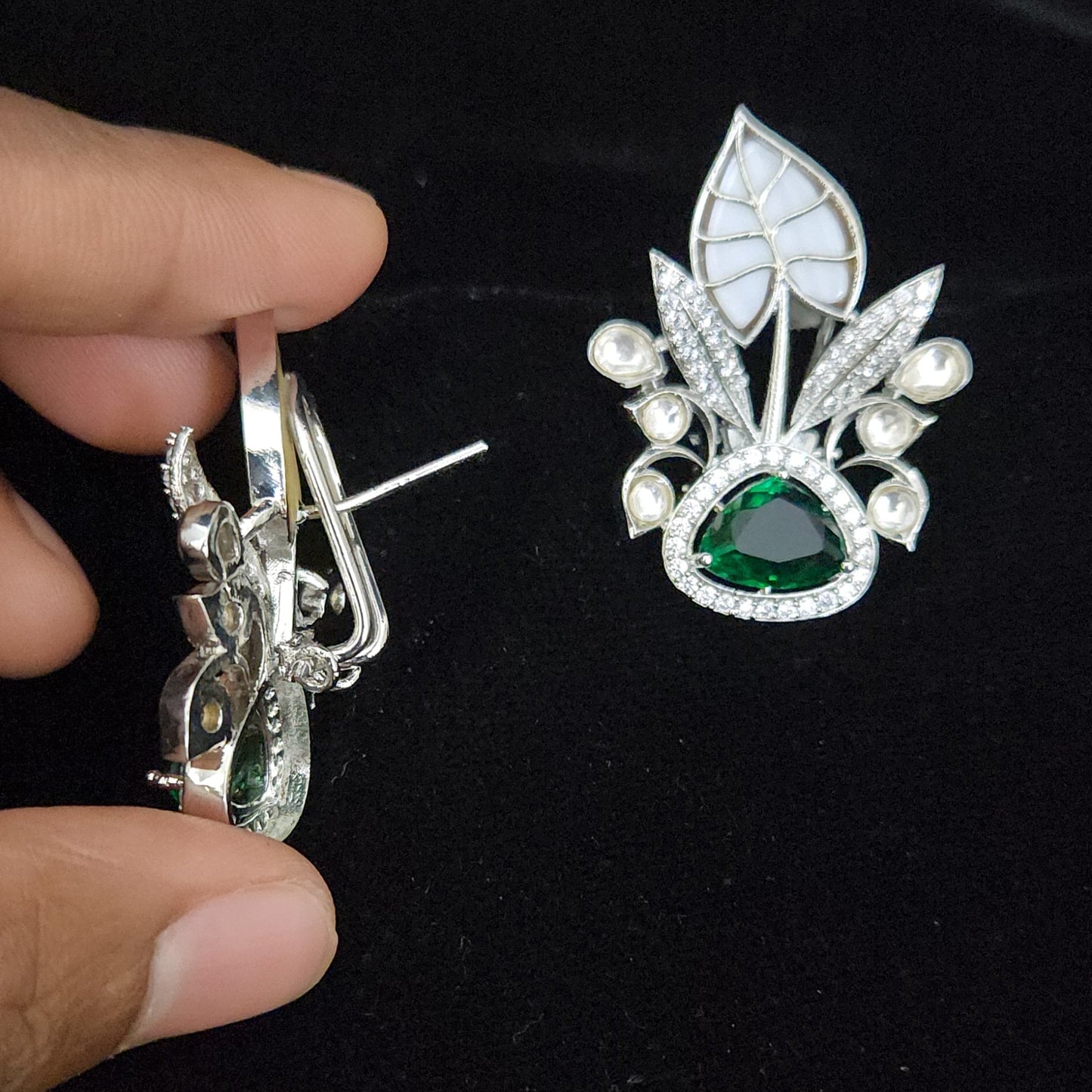 Exquisite Designer Emerald and CZ Fruit-Inspired Studs