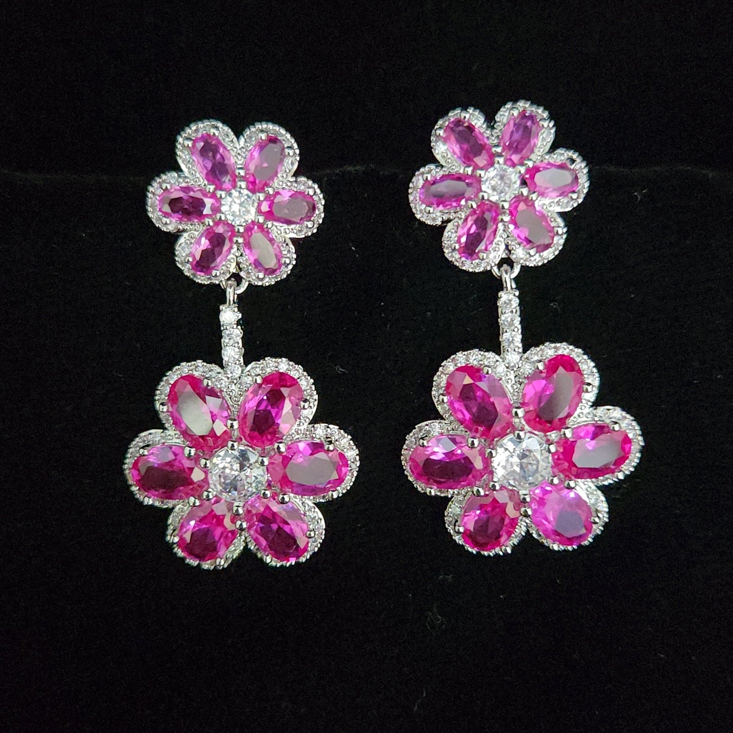 Exquisite Ruby Floral Designer Earrings