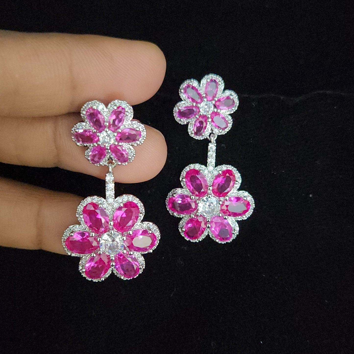 Exquisite Ruby Floral Designer Earrings