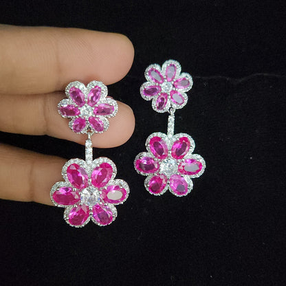 Exquisite Ruby Floral Designer Earrings