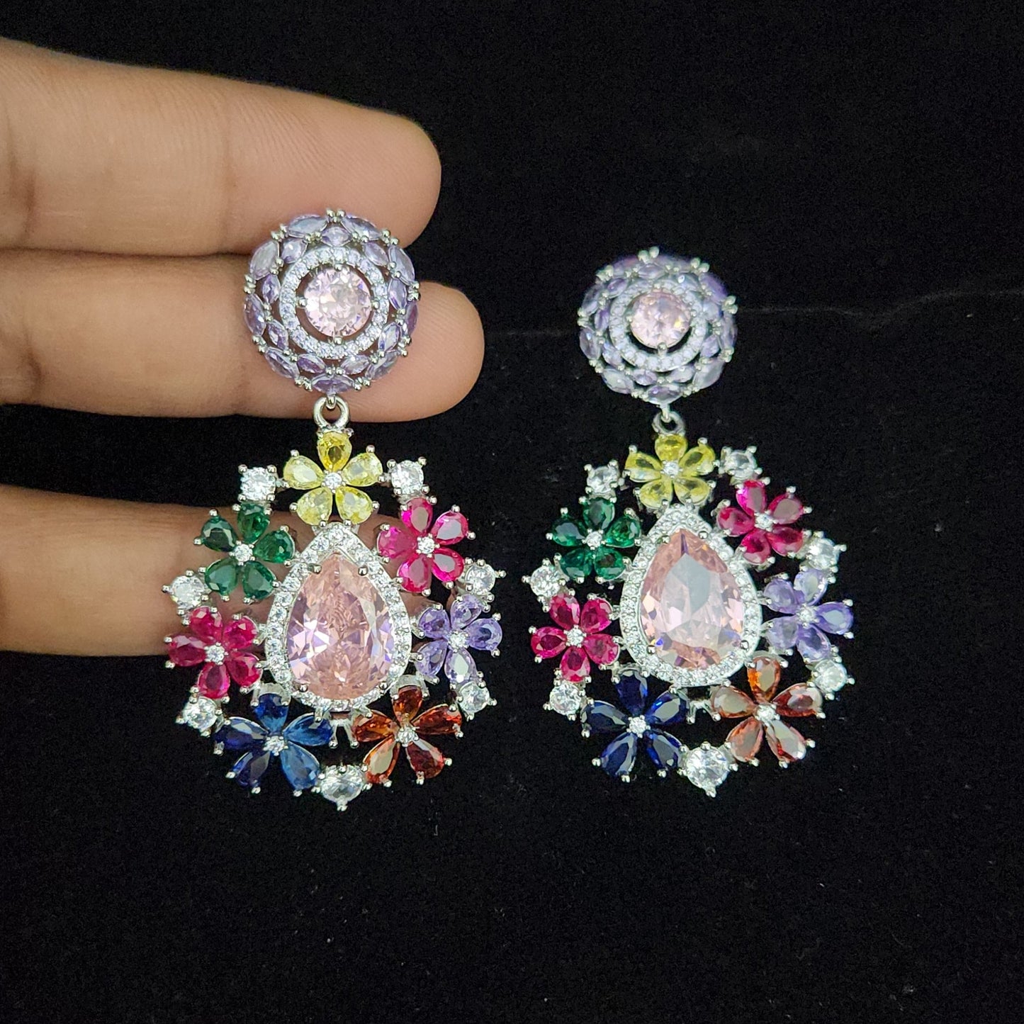 Vibrant Multicolor Teardrop Gemstone Designer Earrings