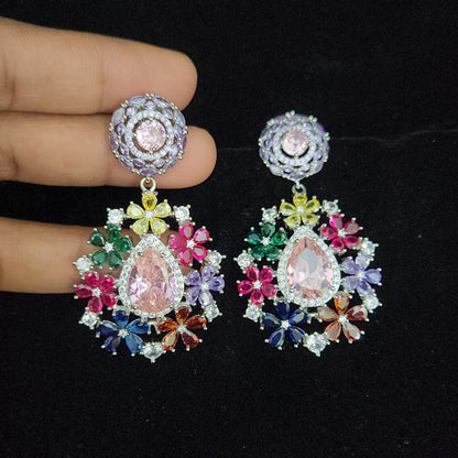 Vibrant Multicolor Teardrop Gemstone Designer Earrings