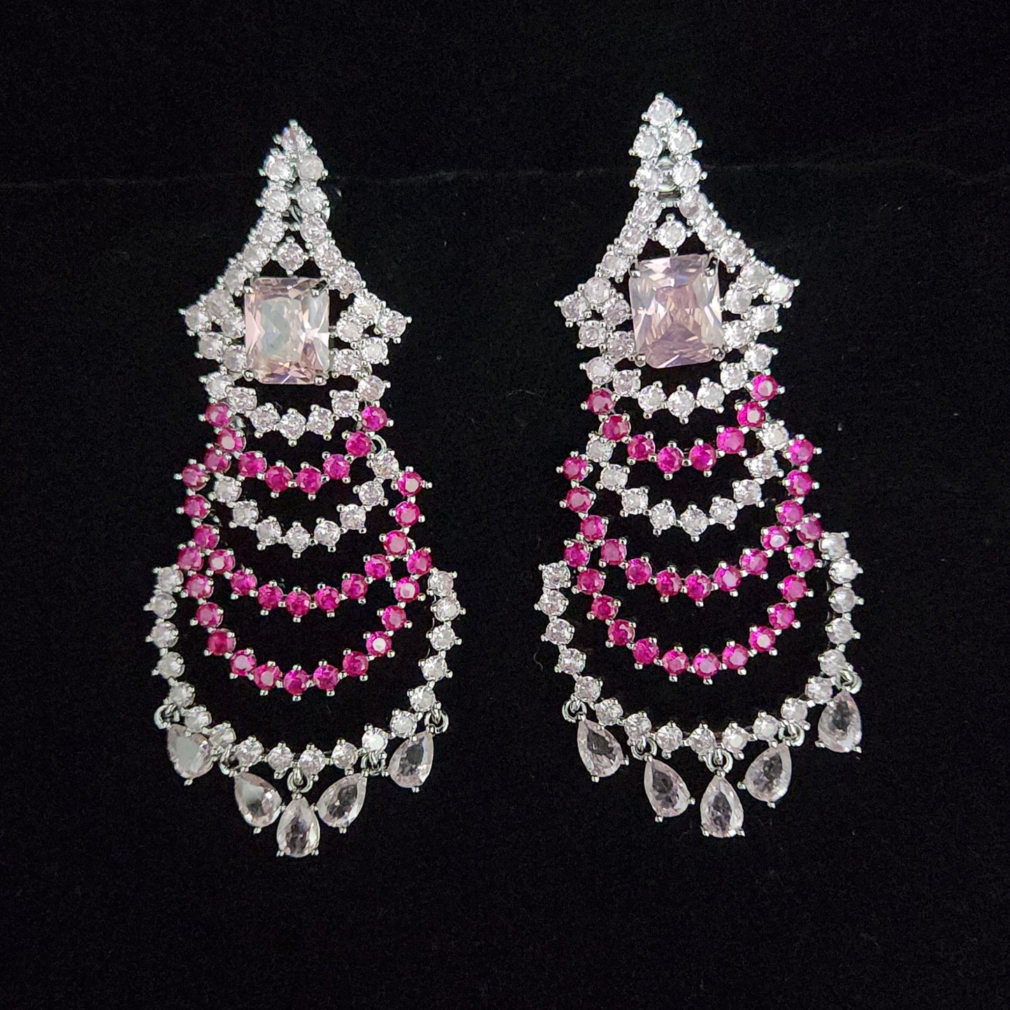 Designer Pink and White Statement Earrings