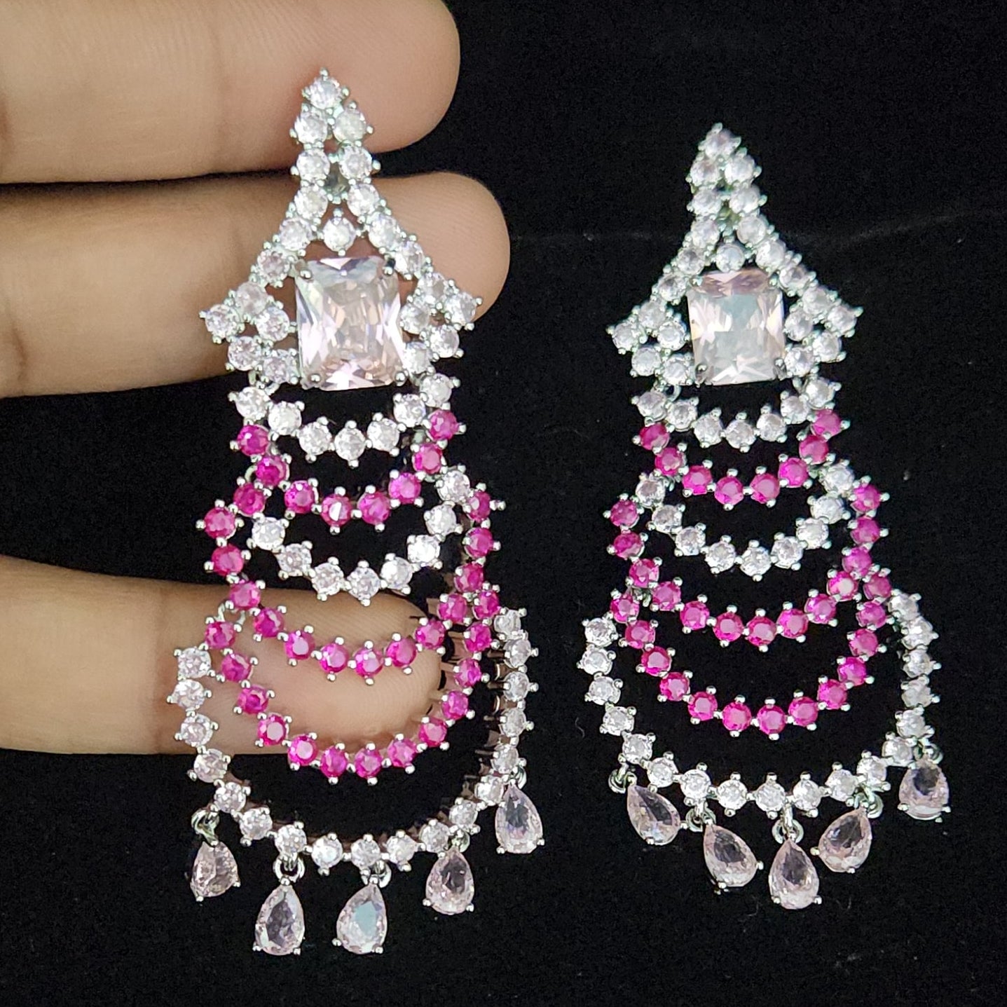 Designer Pink and White Statement Earrings