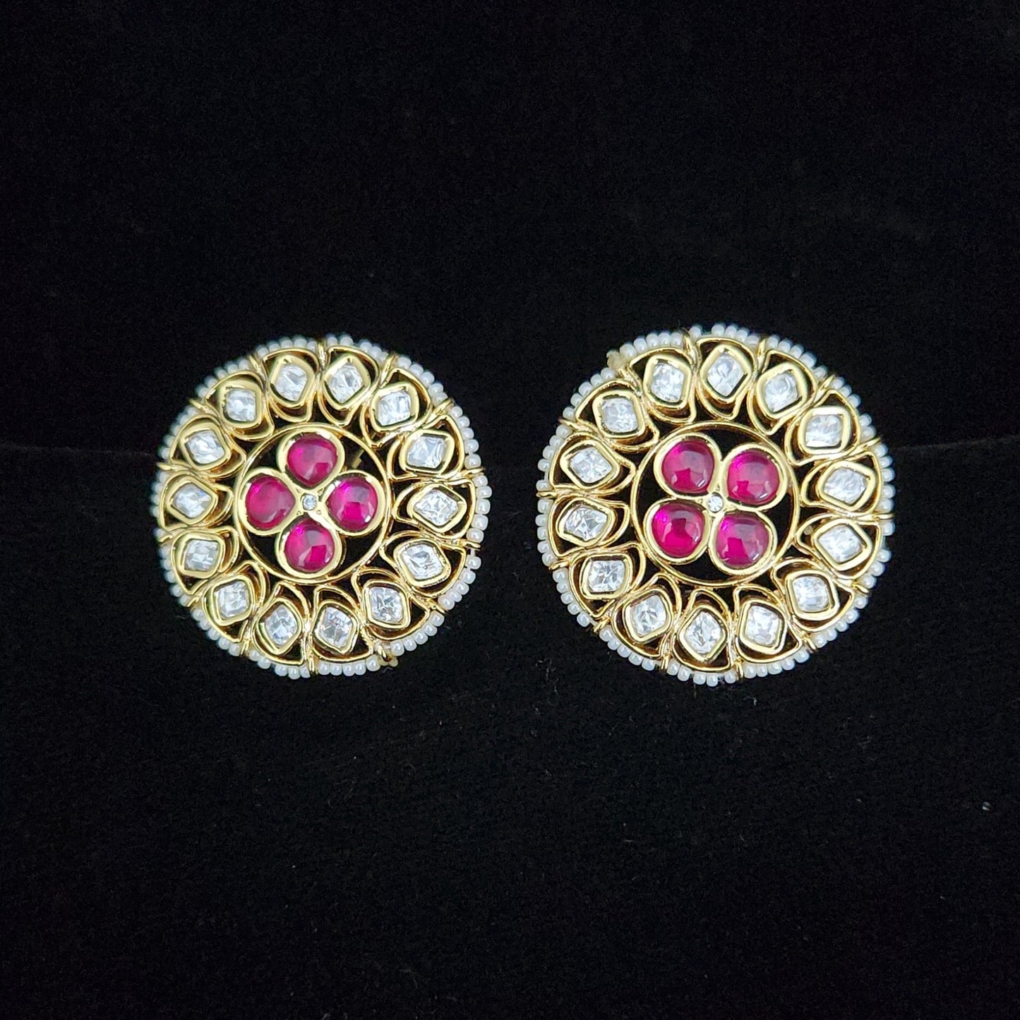 Charming Pink Kundan Floral Designer Studs