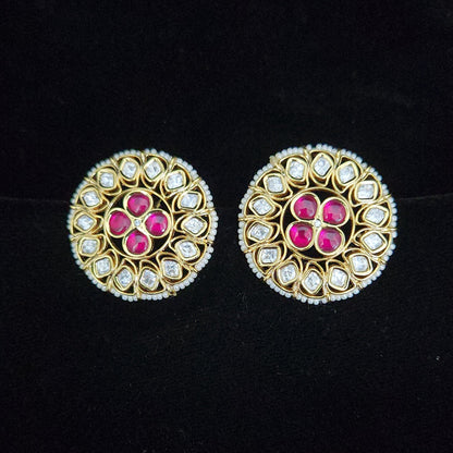 Charming Pink Kundan Floral Designer Studs