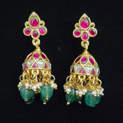 Exquisite Pink and White Kundan Jhumkas