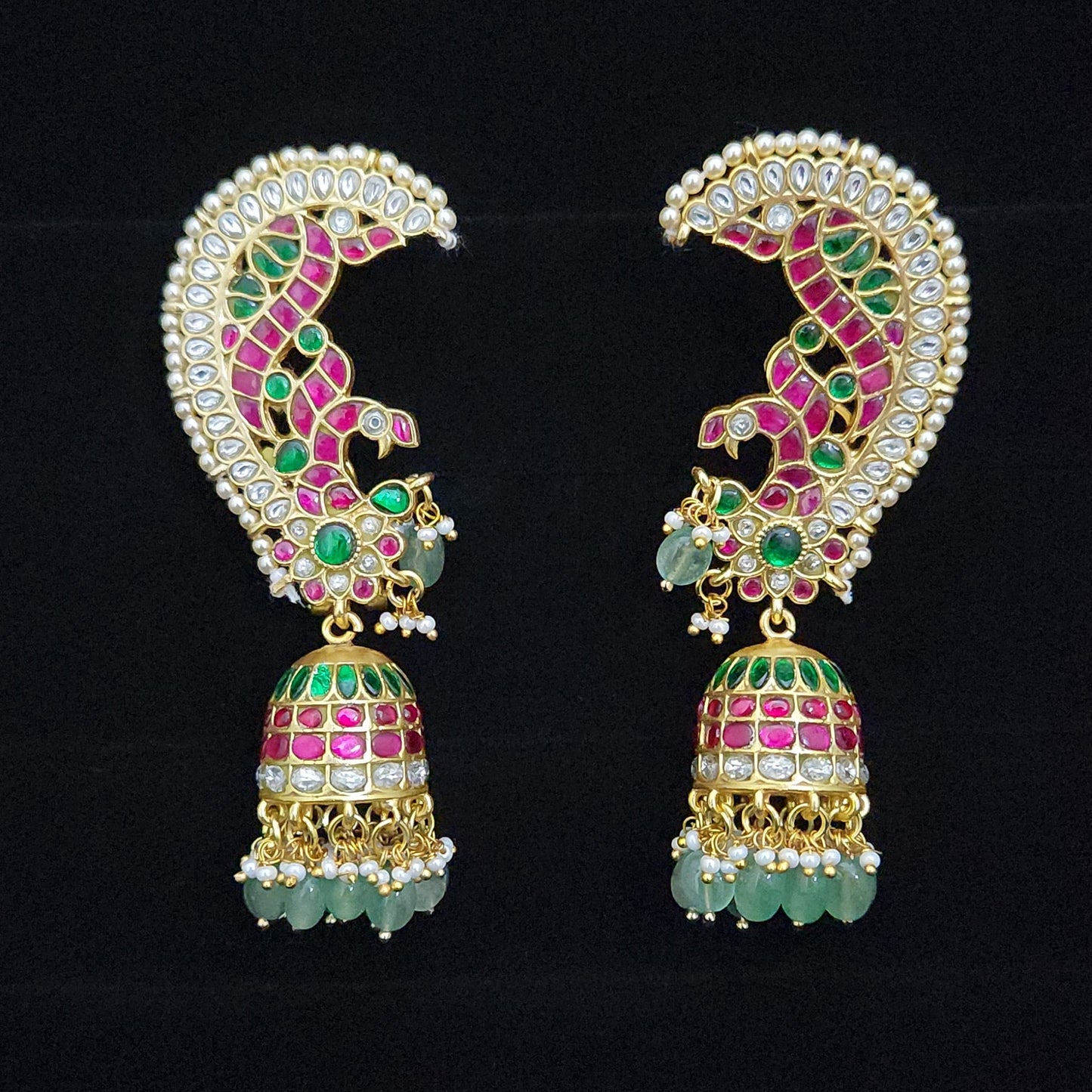 Regal Peacock Ear Cuff Kundan Jhumkas