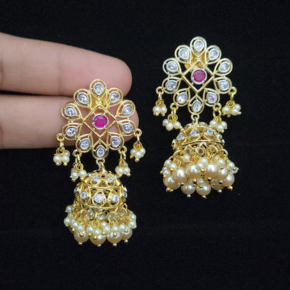 Floral Polki Kundan Jhumkas