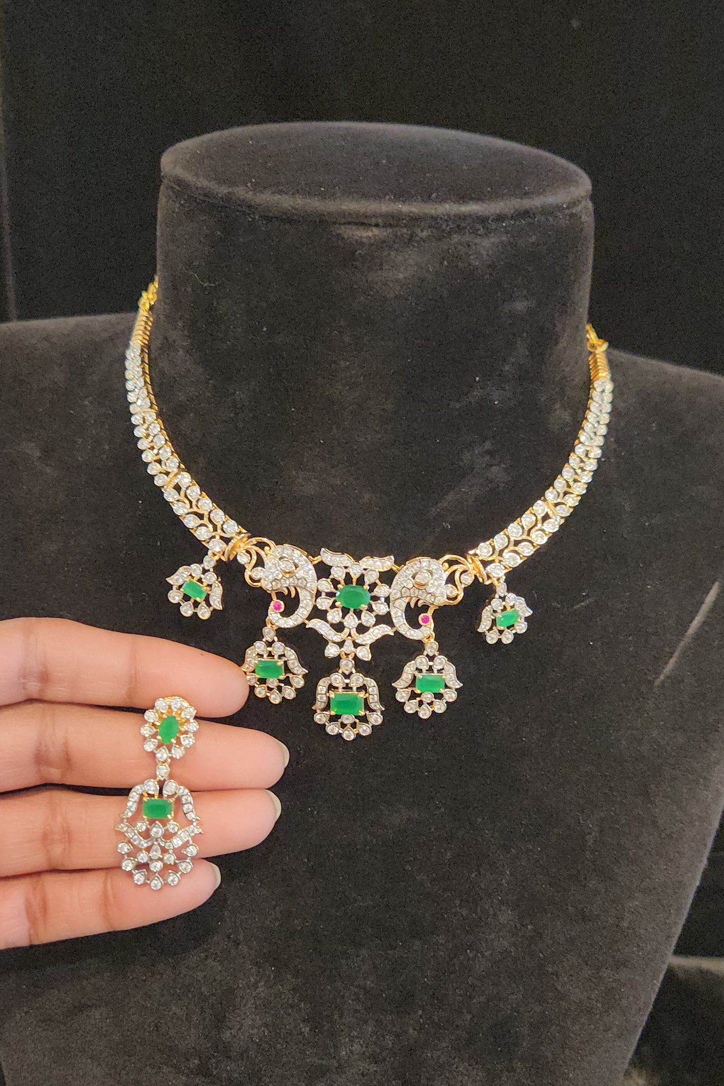 Royal Elephant & Emerald Floral CZ Necklace Set