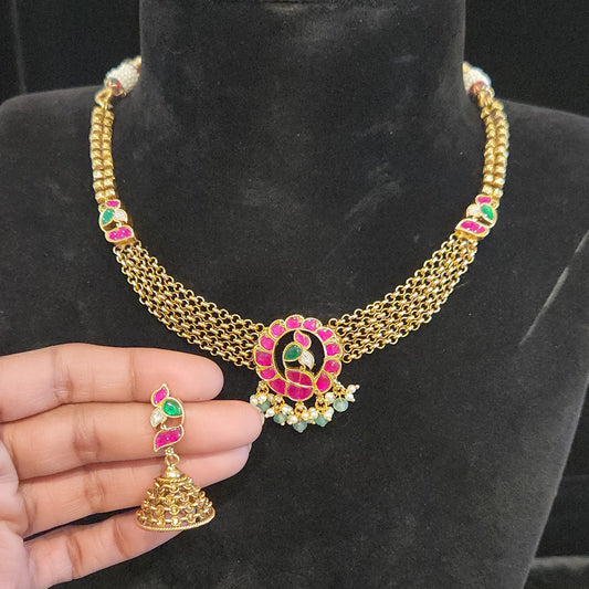 Peacock Kundan Multiple Chain Necklace Set