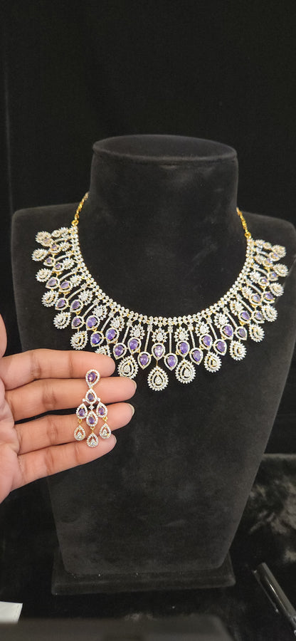 Diamond Finish Tear Drop Necklace Set