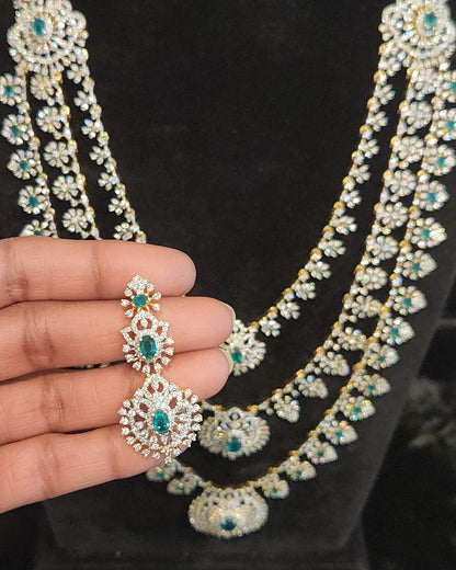 Diamond Finish Three-Layered CZ & Emerald Necklace Set