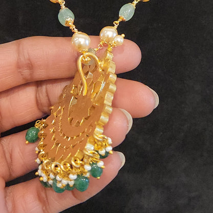 Floral Kundan Pendant with Strawberry Bead Mala