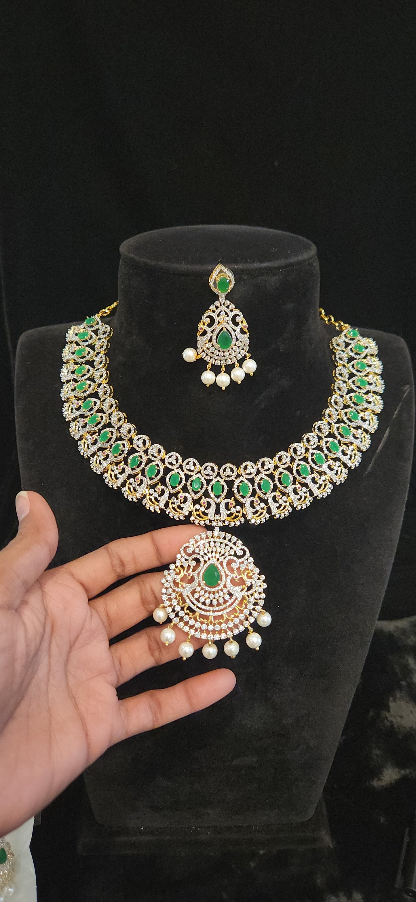 Majestic Emerald Peacock CZ Necklace Set